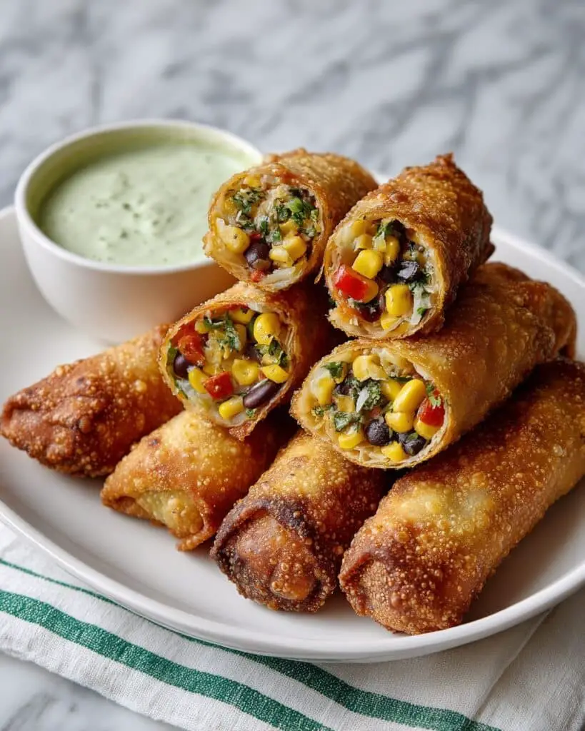 Southwest Chicken Egg Rolls with Corn, Black Beans, and Spicy Veggie Filling Recipe