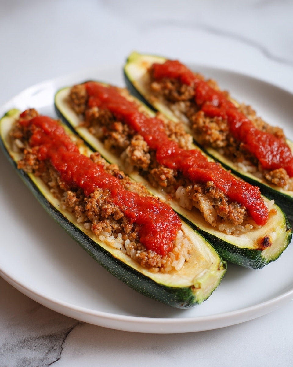 Stuffed Zucchini Boats with Taco Beef and Marinara Cheese Recipe - Recipe Image