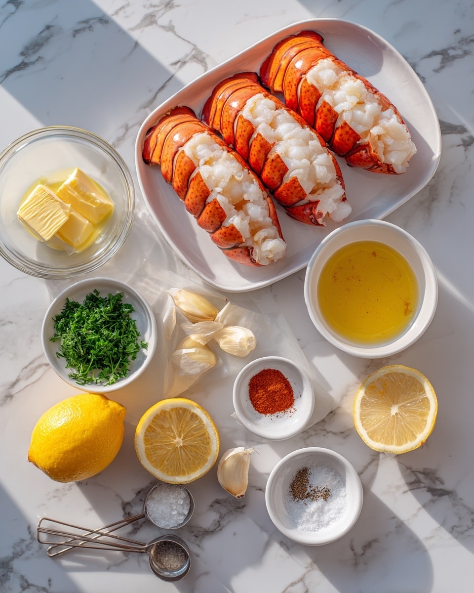 Close-up image of large shrimp layered on top of dark lobster tails, the shrimp are white with a slight orange tint, and sprinkled with small pieces of green herbs. A woman's hand is pouring melted yellow butter sauce from a glass measuring cup over the shrimp, creating a shiny, wet texture. The background is a white marbled surface, adding contrast to the warm colors of the seafood. photo taken with an iphone --ar 4:5 --v 7