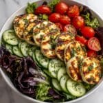 Grilled Halloumi Salad with Tomatoes & Cucumbers Recipe