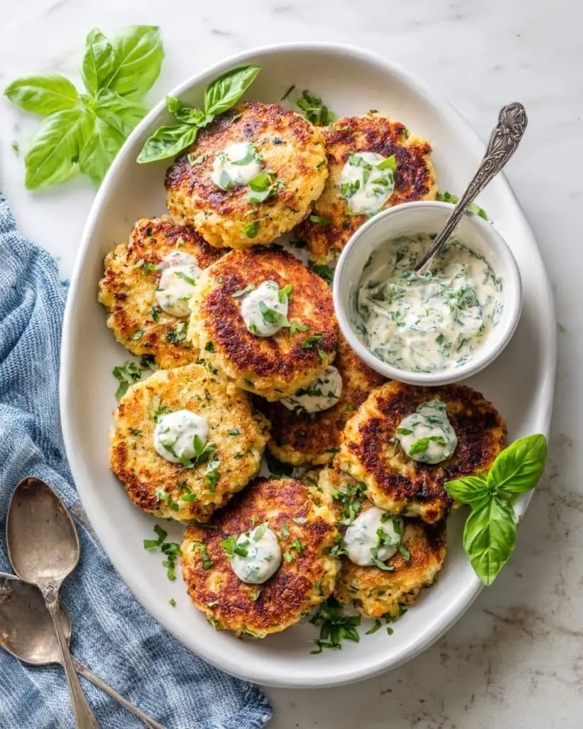 Vegetable Chickpea Fritters with Lemon Herb Yogurt Sauce Recipe