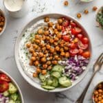 Cottage Cheese Salad with Roasted Chickpeas, Fresh Vegetables, and Feta Recipe
