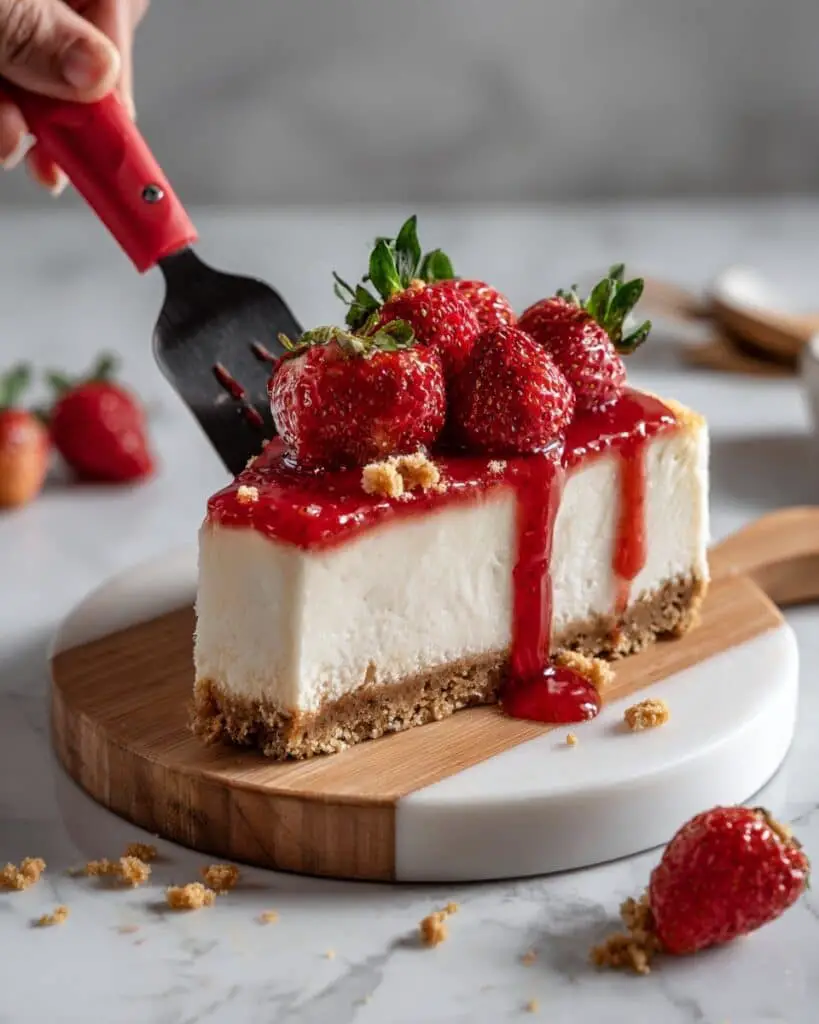 Strawberry Cheesecake with Shortbread Crust and Strawberry Reduction Recipe