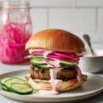 Zucchini Turkey Burgers with Spicy Harissa Mayonnaise and Feta Recipe