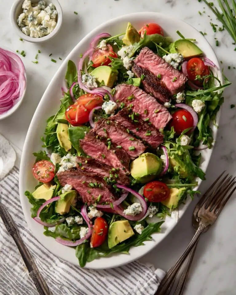 Steak Salad with Balsamic Vinaigrette, Blue Cheese, and Avocado Recipe