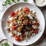 One Skillet Greek Chicken and Orzo with Tomatoes, Feta, and Tzatziki Recipe