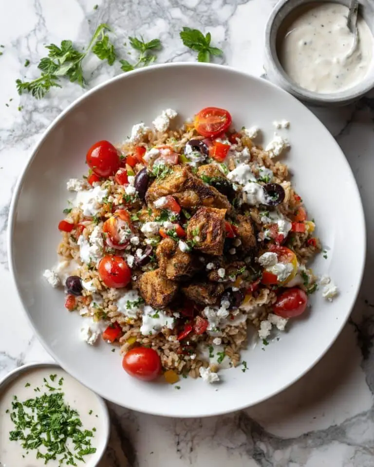 One Skillet Greek Chicken and Orzo with Tomatoes, Feta, and Tzatziki Recipe