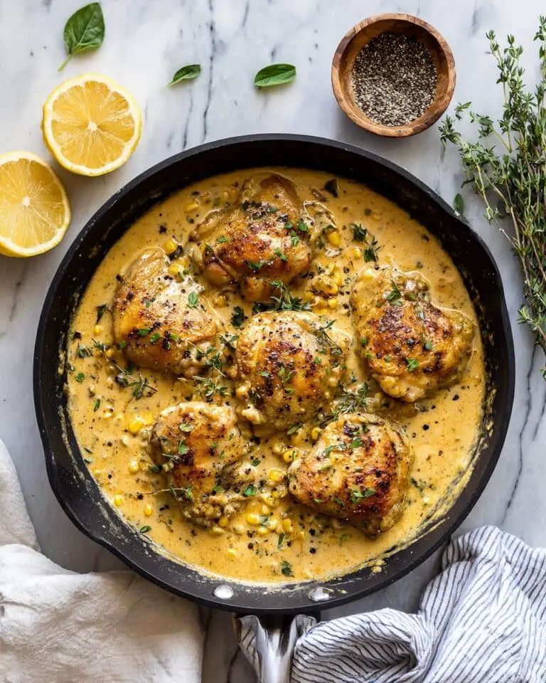 Skillet Creamy Cajun Chicken Lazone with Herby Corn Recipe