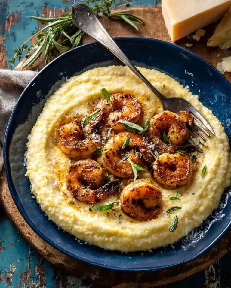 Spicy Garlic Lemon Butter Shrimp with Parmesan Corn Polenta Recipe