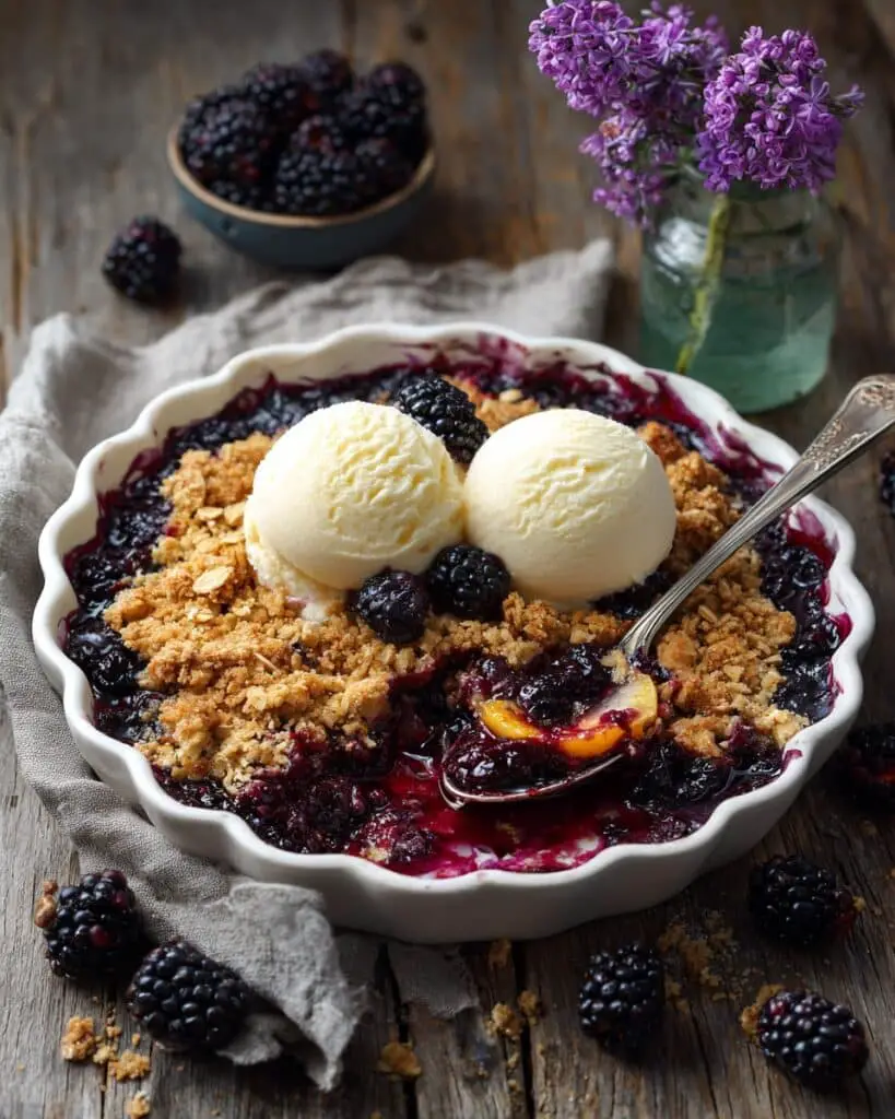 Cinnamon Maple Brown Butter Blackberry Peach Crisp Recipe