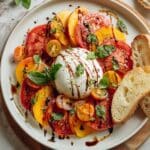 Peach Burrata Salad with Balsamic Glaze and Fresh Basil Recipe