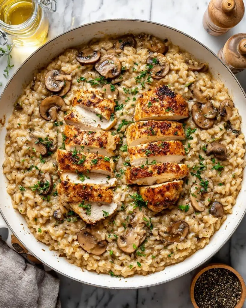 Chicken Mushroom Risotto with Lemon and Truffle Oil Recipe