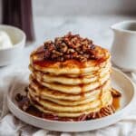 Whole-Wheat Vanilla Pumpkin Pancakes with Salted Caramel and Toasted Pecans Recipe