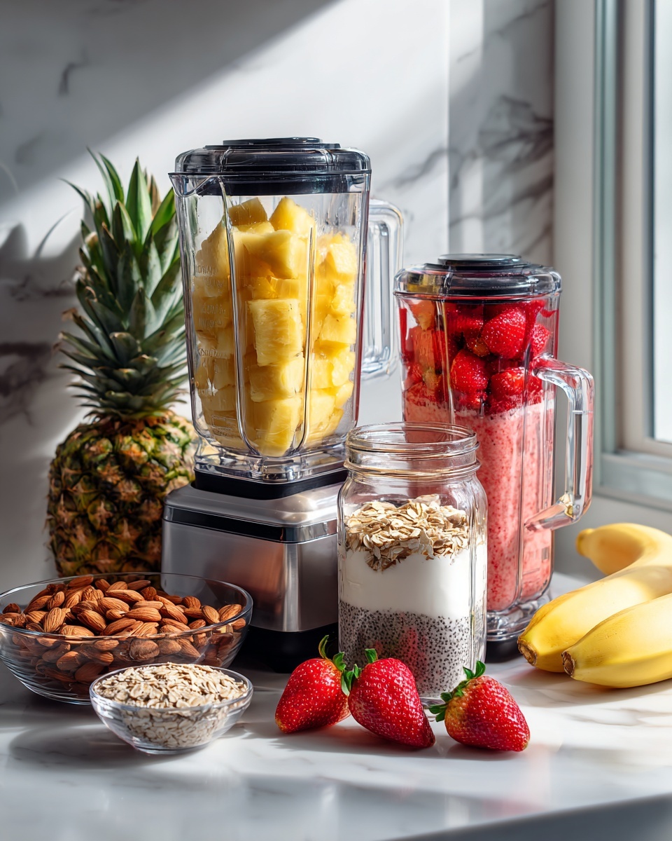 Creamy Pineapple and Strawberry Breakfast Smoothies Recipe - Recipe Image