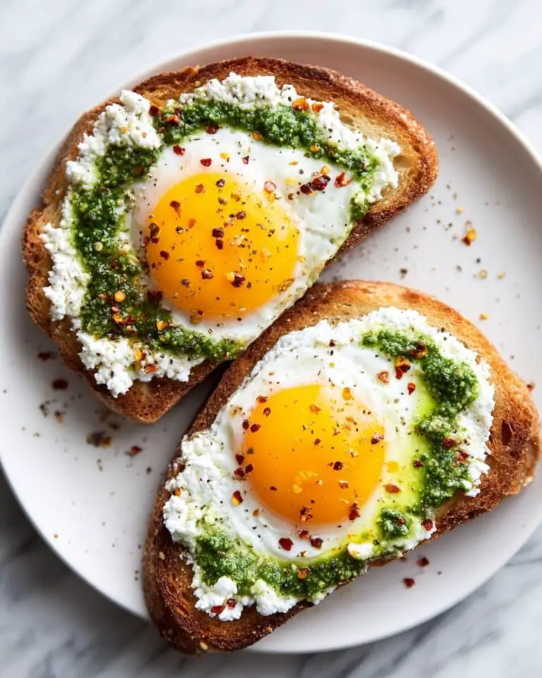Pesto Eggs with Goat Cheese on Sourdough Toast Recipe