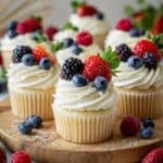 Angel Food Cake Cupcakes with Cream Cheese Whipped Frosting and Fresh Berries Recipe