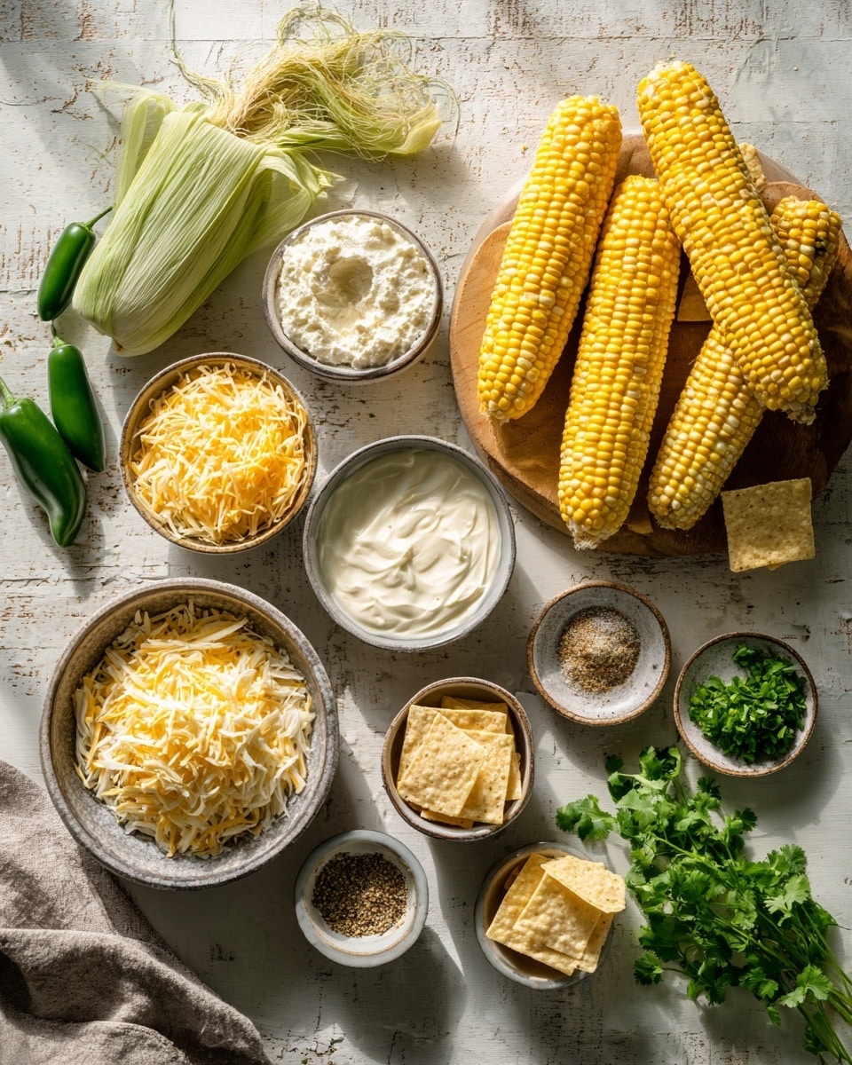 A white plate with a round white bowl in the center filled with creamy corn dip made of yellow corn, white sauce, and green herbs mixed in. The dip is topped with small green parsley leaves. Around the bowl, there are many yellow tortilla chips placed in a circular pattern. The plate is on a white marbled surface. Photo taken with an iphone --ar 4:5 --v 7