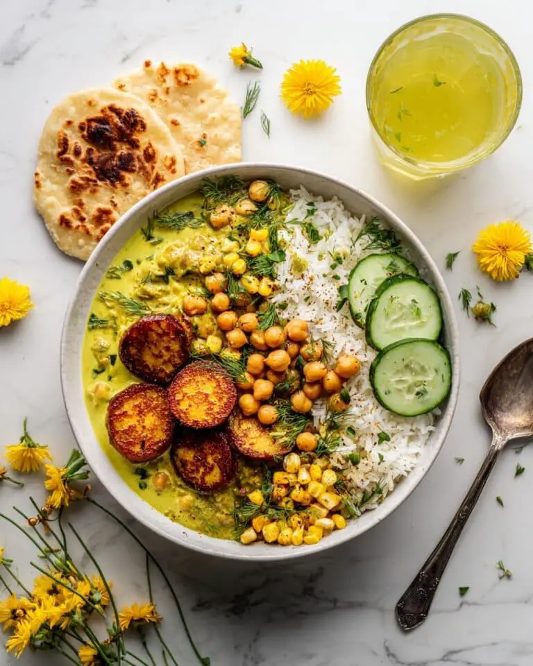 Summer Coconut Chickpea Curry with Rice and Fried Halloumi Recipe