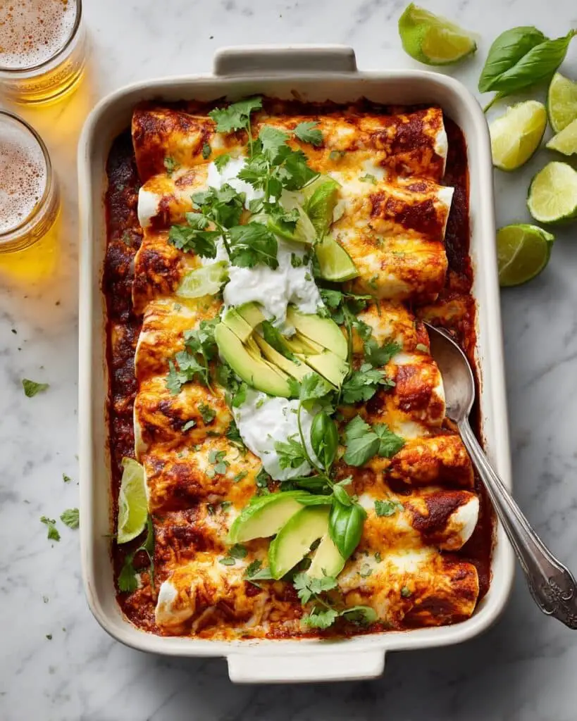Sheet Pan Cheesy Poblano Corn Enchiladas Recipe