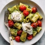 Pesto Pasta with Burst Tomatoes and Creamy Burrata Recipe
