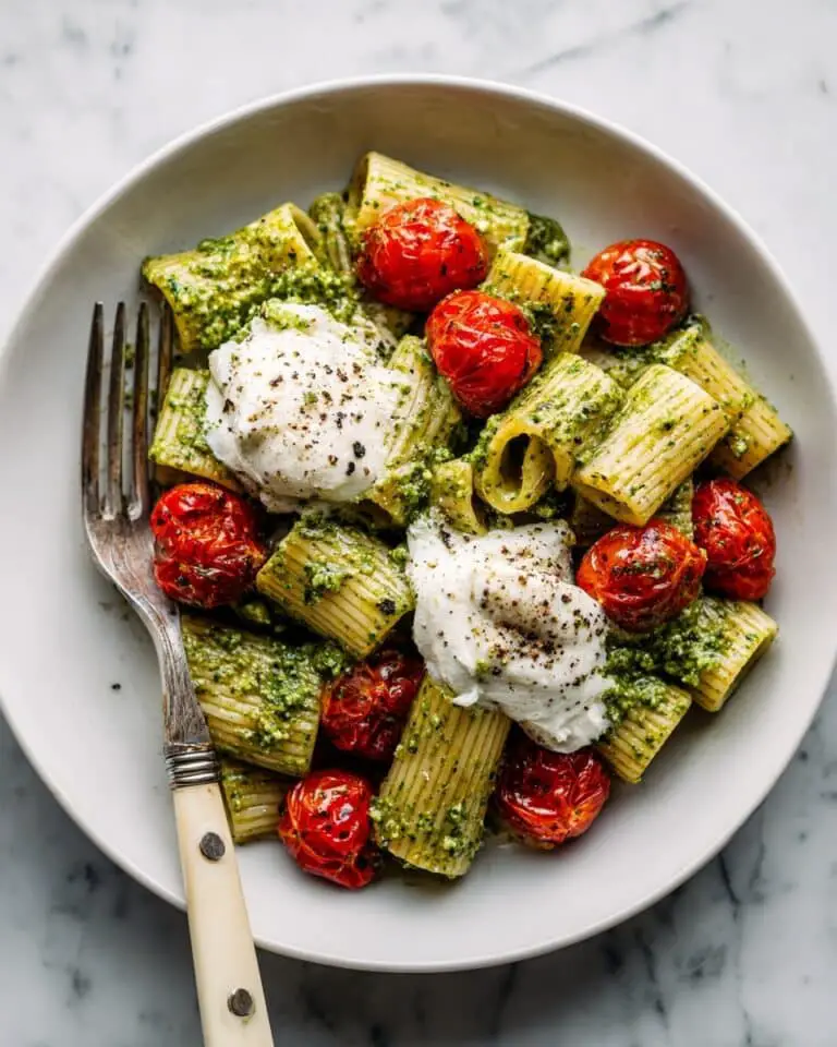 Pesto Pasta with Burst Tomatoes and Creamy Burrata Recipe