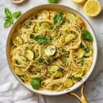 Lemony Zucchini Pasta with Crispy Fried Zucchini, Parmesan, and Basil Recipe