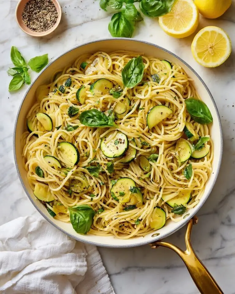 Lemony Zucchini Pasta with Crispy Fried Zucchini, Parmesan, and Basil Recipe
