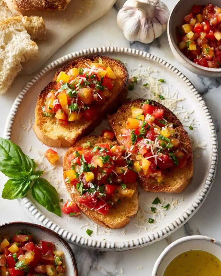 Heirloom Tomato Bruschetta with Parmesan and Basil Recipe