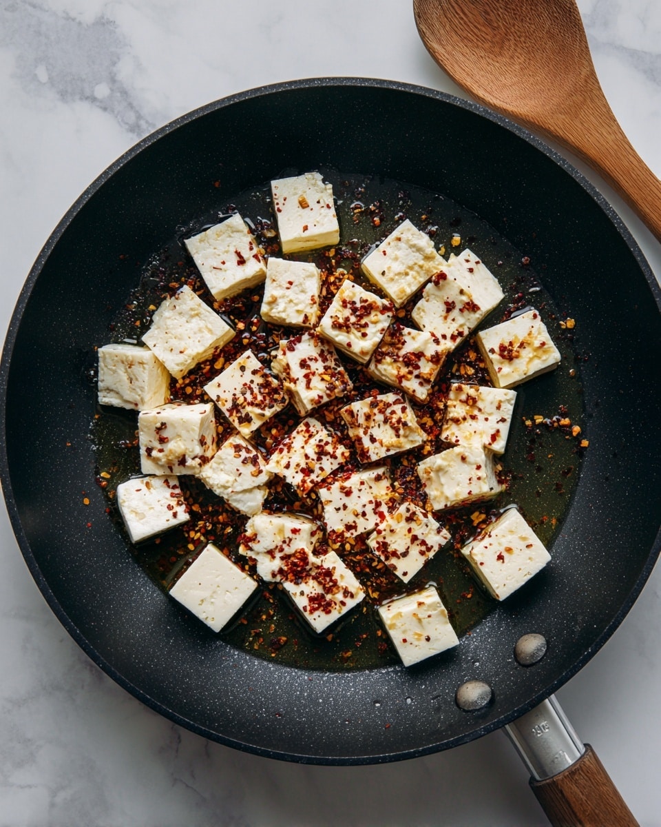 A round silver pan filled with green curry sauce that has a smooth, creamy texture with visible small pieces of herbs. Inside the sauce, there are many rectangular pieces of tofu or paneer, each coated in the green sauce and arranged close together, filling the pan. On top, there is a drizzle of white cream and a light sprinkling of red chili powder in the center. The pan is placed on a wrinkled, light gray cloth on a white marbled surface. photo taken with an iphone --ar 4:5 --v 7