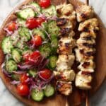 Grilled Chicken Souvlaki Skewers with Chopped Greek Salad Recipe