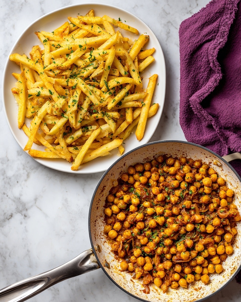 Chili Garlic Vinegar Chickpeas with Crispy Potato Strips Recipe - Recipe Image