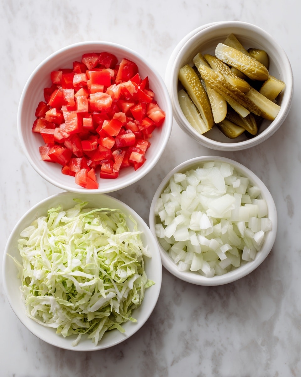 A white bowl on a white marbled surface holds four dollops of sauces arranged closely together. The bottom layer is a thick white creamy sauce, covering the base. On top of this, three separate dollops sit side by side: a chunky green relish with bits of pickles on the left, a smooth and thick yellow mustard at the bottom, and a glossy dark red ketchup on the right. Each sauce has a different texture and vibrant color, creating a bright and varied look. photo taken with an iphone --ar 4:5 --v 7