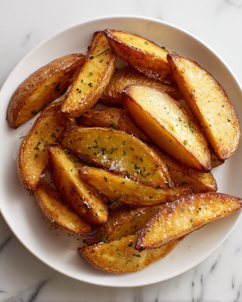 The image shows a white round plate divided into two parts: one larger section filled with golden-brown potato wedges, which have a crispy texture with visible seasoning and slightly charred edges, and one smaller section holding bright red ketchup with a smooth, shiny surface. The plate is placed on a surface with a white marbled texture. In the background, a tray lined with brown parchment paper holds more potato wedges. Photo taken with an iphone --ar 4:5 --v 7